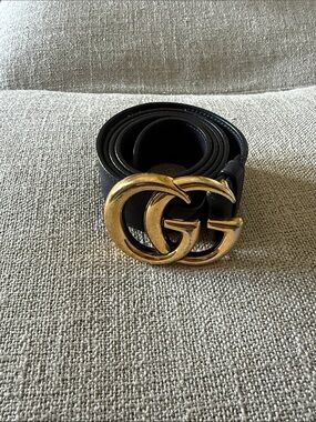 Gucci Black Leather Belt with Gold Double-G Buckle